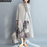 DIMANAF Women Blouse Plus Size Autumn Female Loose Casual Vintage Linen Chinese Style Large Size Pattern Print CardiganBlouse