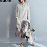 DIMANAF Women Blouse Plus Size Autumn Female Loose Casual Vintage Linen Chinese Style Large Size Pattern Print CardiganBlouse