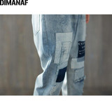 DIMANAF Plus Size Harem Jeans Pants Women Patch Summer Elastic Waist Scratched Loose Pants Hole Trousers Vintage Blue Jeans 3XL