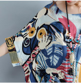 DIMANAF Plus Size Dress Women Summer Pattern Patchwork Print Vintage Linen Dress Female Casual Fashion Oversize Elegant Dresses