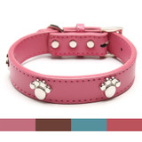 Designer Genuine Real Leather Paw Studded pet Dog Collars 2015 Popular for Pet Puppy Dog Small Medium Large Collar Free shipping
