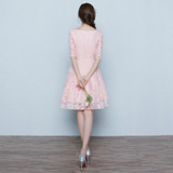 Designer Cocktail Dresses Half Sleeves Knee Length Pink Appliques Lace A-line Prom Gowns Sheer Party Fiesta Dress Spring
