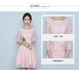 Designer Cocktail Dresses Half Sleeves Knee Length Pink Appliques Lace A-line Prom Gowns Sheer Party Fiesta Dress Spring