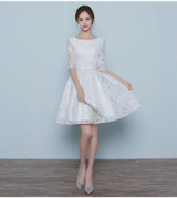 Designer Cocktail Dresses Half Sleeves Knee Length Pink Appliques Lace A-line Prom Gowns Sheer Party Fiesta Dress Spring