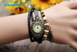 Design HOT! 1PC Womens Bracelet Vintage Weave Wrap Quartz Leather Leaf Beads Wrist Watches Fabulous