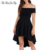 DeRuiLaDy Women Summer Dress 2017 Womens Sexy Off Shoulder Party Dresses Elegant Red Blue Black Casual Vintage Dress Vestidos