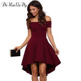 DeRuiLaDy Women Summer Dress 2017 Womens Sexy Off Shoulder Party Dresses Elegant Red Blue Black Casual Vintage Dress Vestidos