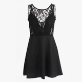 DeRuiLaDy Women Sleeveless Lace Stitching summer Dress Sexy Backless Black Pleated Dresses party Mini Casual Dress vestidos