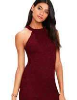 DeRuiLaDy Women Mini Bodycon Dress Elegant Wedding Party Sexy Night Club Casual Dresses Halter Neck Sleeveless Lace Summer Dress