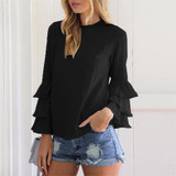 DeRuiLaDy Women Elegant Butterfly Sleeve Chiffon Tiered Blouse Shirt Autumn Female Long Sleeve O-Neck Blouses Casual Loose Tops