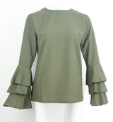 DeRuiLaDy Women Elegant Butterfly Sleeve Chiffon Tiered Blouse Shirt Autumn Female Long Sleeve O-Neck Blouses Casual Loose Tops