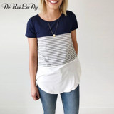 DeRuiLaDy Women 2018 New Summer Fashion T-shirt O-Neck Short Sleeve Striped T shirts Female Casual Tops Tees