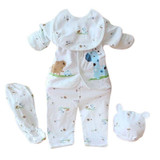 Newborn Baby 5PCs Boy Girl Cartoon Infant Clothing Set Bib Hats Cotton Toddler