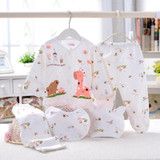 Newborn Baby 5PCs Boy Girl Cartoon Infant Clothing Set Bib Hats Cotton Toddler