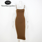NewAsia Garden Strapyy Double Layered Cotton Bodycon Midi Dress Summer Dress Basic Club Sexy Party Long Slip Dresses Vestidos