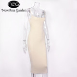 NewAsia Garden Strapyy Double Layered Cotton Bodycon Midi Dress Summer Dress Basic Club Sexy Party Long Slip Dresses Vestidos