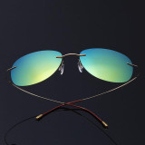 NewArrival Free Shipping Luxury Ultra-light Flexible Pure Titanium Rimless Mirror Polarized Sunglasses Eyeglasses Eyewear Unisex