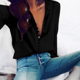 New ZANZEA Women Lapel Neck Long Sleeve Buttons Down Sexy Solid Office Work Blouse Casual Party Business Elegant Shirt Plus Size