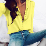 New ZANZEA Women Lapel Neck Long Sleeve Buttons Down Sexy Solid Office Work Blouse Casual Party Business Elegant Shirt Plus Size