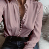 New ZANZEA Women Lapel Neck Long Sleeve Buttons Down Sexy Solid Office Work Blouse Casual Party Business Elegant Shirt Plus Size