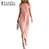 New ZANZEA Elegant Women Casual Maxi Long Shirt Dress 2018 Pleated Slim Short Sleeve Bowknot Belt Office Party Sundress Vestido