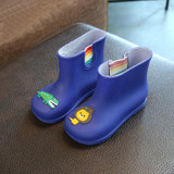 New Boys And Girls Leather Children Rain Boots Cute Cartoon Slip Baby Shoes Overshoes Water Shoes For Children Rubber Shoes