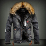 2016 Autumn and Winter Influx of Men Casual Denim Jacket Winter Thick Denim Jacket Retro Jacket Nagymaros Collar Cashmere Coat