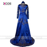 2016 Abaya in Dubai Turkish Gown Lace Moroccan Kaftan Blue Formal Dresses Muslim Evening Dress SA713