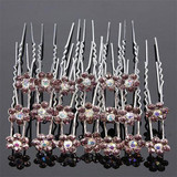 2016 20Pcs Crystal Diamante Rhinestone Wedding Bridal Party Flower Hair Clip Hairpin 8MMF