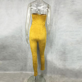 2016  elegant Suede off shoulder lace up long tight jumpsuit romper sexy  front hollow out Bodycon bandgae club Overalls Playsui
