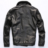 2015 winter men's coat Real Lamb fur collar sheepskin coats cotton liner casual flight jacket black genuin leather jacket men