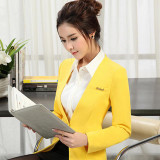 2015 Winter fashion long sleeve yellow blazer women slim formal one button V-Neck jacket office ladies plus size work wear coat
