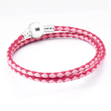 Bracelet Mixed Pink Woven Double Leather Charm Bracelets for Women Men 925 Silver Jewelry Pulseira Masculina Feminina Hombre