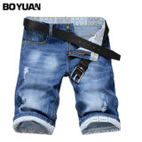 BOYUAN Brand Men's Jeans Shorts Men 2017 Summer Casual Fashion Denim Shorts Men Blue Jeans Male High Quality Ripped Shorts 301