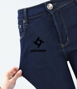 1883 Youaxon Women`s Single Knee Ripped Dark Blue High Waisted Skinny Denim Jean Pants For Women Jeans