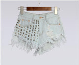 1805 2017 Women's Fashion Brand Vintage Tassel Rivet Ripped Loose High Waisted Short Jeans Punk Sexy Hot Woman Denim Shorts