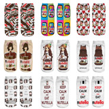 18 style 1pair/pack 3d white "nutella"Charactor Unisex Socks Hot women's unisex socks Polyester Fashion 19*8cm Women Socks