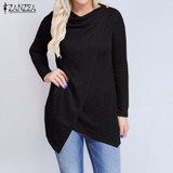 2017 Autumn ZANZEA Women Outerwear Cardigan Long Sleeve O Neck Female Casual Loose Blouses Shirts Solid Asymmetrical Blusas Tops