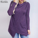 2017 Autumn ZANZEA Women Outerwear Cardigan Long Sleeve O Neck Female Casual Loose Blouses Shirts Solid Asymmetrical Blusas Tops