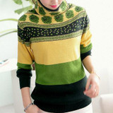 2017 autumn women's sweaters and pullovers vintage printed cashmere sweater warm turtleneck pullover christmas oversized pull