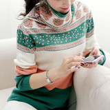 2017 autumn women's sweaters and pullovers vintage printed cashmere sweater warm turtleneck pullover christmas oversized pull