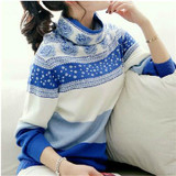 2017 autumn women's sweaters and pullovers vintage printed cashmere sweater warm turtleneck pullover christmas oversized pull