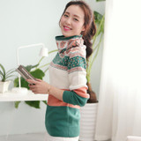 2017 autumn women's sweaters and pullovers vintage printed cashmere sweater warm turtleneck pullover christmas oversized pull