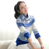 2017 autumn women's sweaters and pullovers vintage printed cashmere sweater warm turtleneck pullover christmas oversized pull