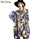 2017 Autumn Women Sweaters Street Hip-Hop Color Print Long Batwing Sleeve Knitted Wool Pullovers Loose Sweater Plus Size
