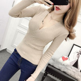 2017 Autumn Women Slim Sexy Deep V-neck Knitting Full Sleeve Pullovers Sweaters Girls Knitted Solid Knitwear For Female BH4638