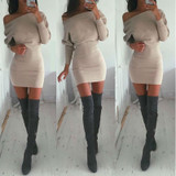 2017 Autumn Women Dresses Off Shoulder Office Sexy Party Bodycon Casual Korean Slim Long Sleeve Winter Dress Vestidos Robe