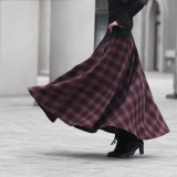 2017 Autumn Winter Women Skirt 50s Vintage and Retro Wool Maxi Elastic Waist Plaid Classical Thick Warm Saias Longa