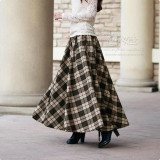 2017 Autumn Winter Women Skirt 50s Vintage and Retro Wool Maxi Elastic Waist Plaid Classical Thick Warm Saias Longa