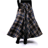 2017 Autumn Winter Women Skirt 50s Vintage and Retro Wool Maxi Elastic Waist Plaid Classical Thick Warm Saias Longa